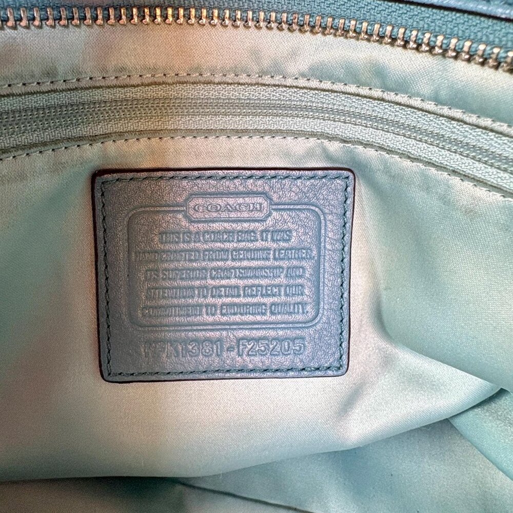Coach Taylor Leather Alexis Caryall Tote in Teal Blue with Scarf and Chain - Picture 10 of 13